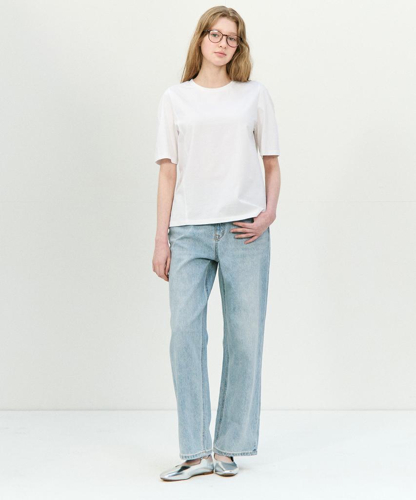 BASIC HOUSE Women'S Silket Sleeve Modulation Short Sleeve T-Shirt White Lzts3213