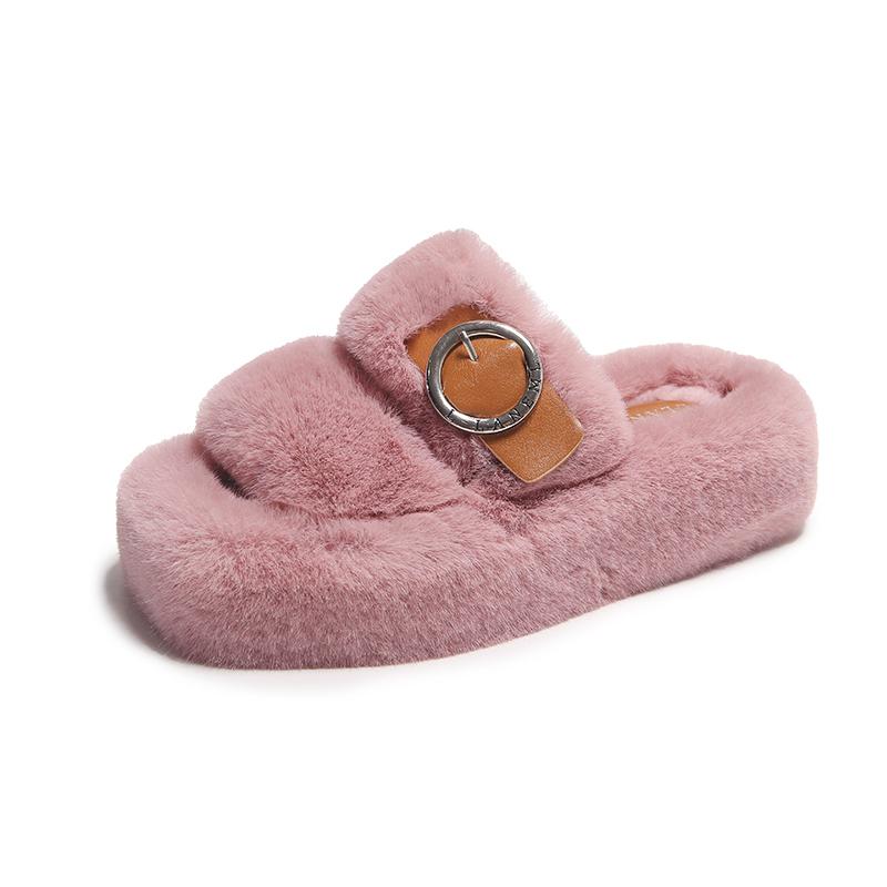 Fashion Women House Slippers 2025 New Designer Plush Slippers Summer Home Furry Fur Slides Women Luxury Slip on Platform Shoes Female