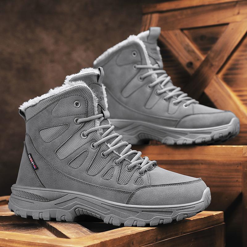 New Men's Snow Boots Lace Up Casual High Top Men Boots Waterproof Warm Plush Winter Boots Anti-Slip Outdoor Ankle Boots Walking