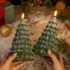 Christmas Tree Shaped Led Candles, Flameless Pillar Candles, Battery Operated Led Candle With 3D Flame Wick, Green Candles