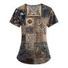 Plus Size Printed Scrub Working Uniform Tops For Women's V-Neck Print Short Sleeve Fun T-Shirts Workwear Tee With Pockets