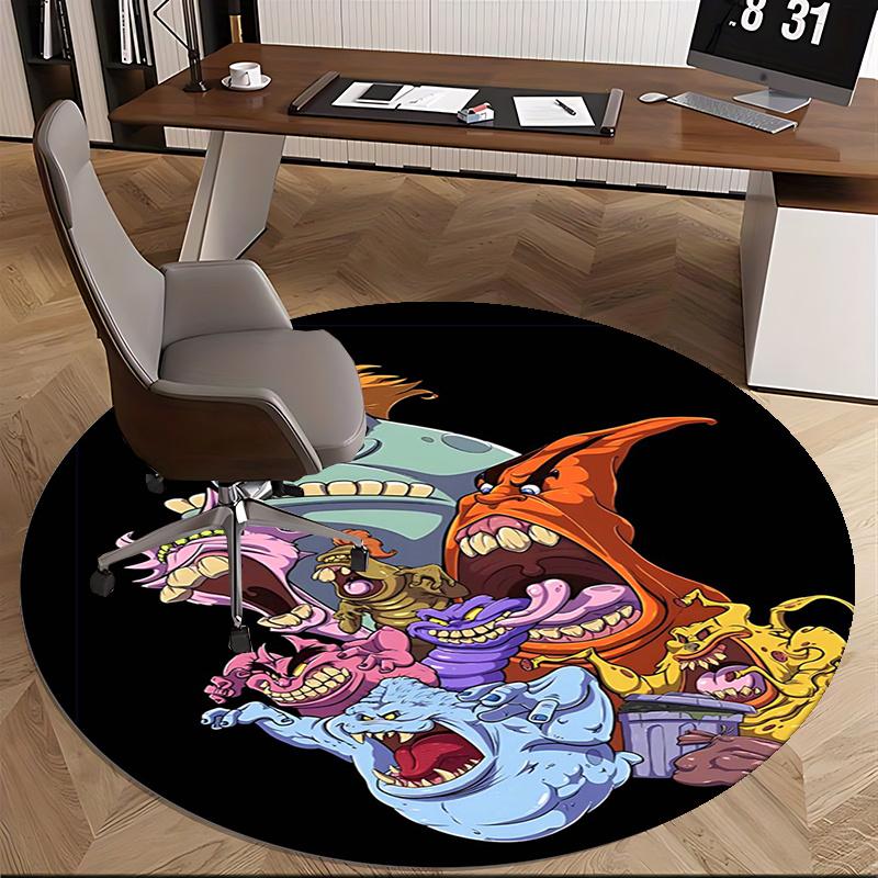 Monster Mashup,Cartoon Creatures Chair mat Round Rug Office carpet, Machine Washable, Non slip, Suitable for Living Rooms, Bedrooms