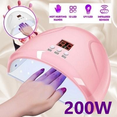 200W UV LED lampa na nehty Vysoušeč nehtů s gelovým lakem na nehty LED lampa se 3 časovači a automatickým senzorem, LCD displej, profesionální nástroje pro zdobení nehtů