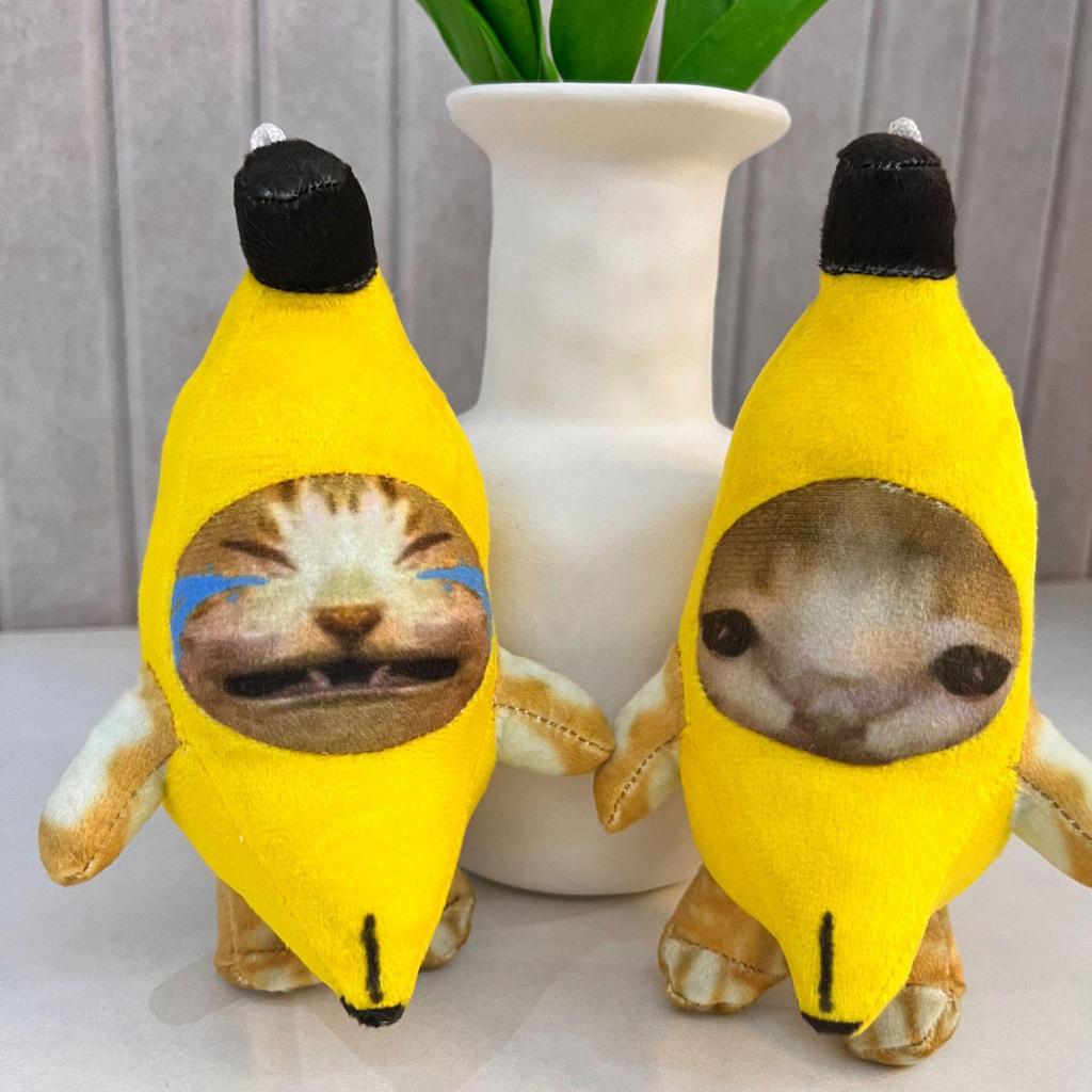 Banana Cat Plush Keychain - Funny Crying Doll Backpack Charm.