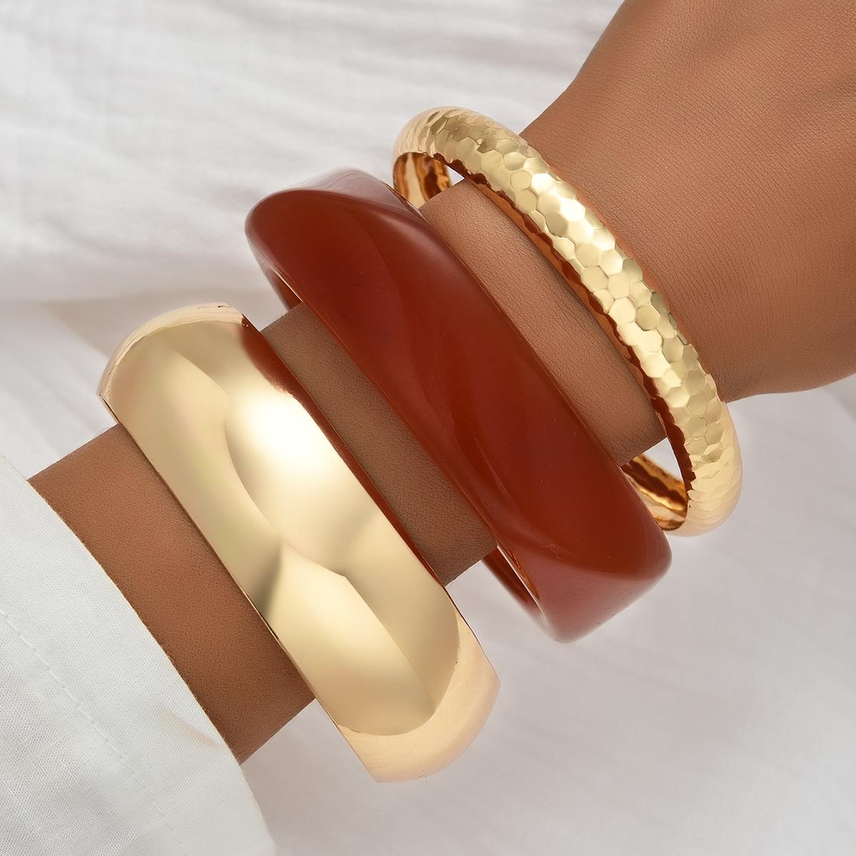 

3 Pcs Vintage Resin Bangle Set For Women Fashion Chunky Stackable Bracelet Wristband Boho Jewelry For Party Daily Wear Gift 2026