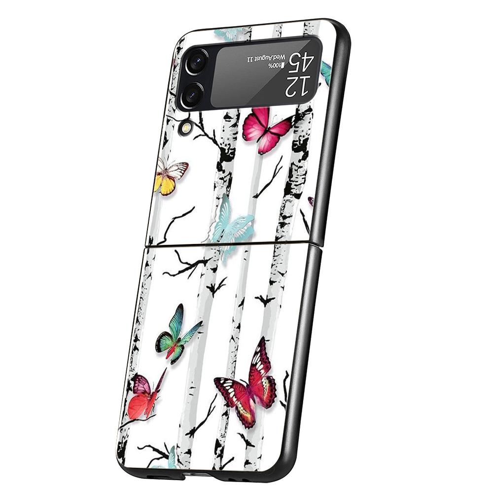 

Hard PC Phone Case For Samsung Galaxy Z Flip 7 6 5 4 Black Cover For Galaxy Z Flip 3 Foldable Shockproof Capas Butterfly Design Z Flip