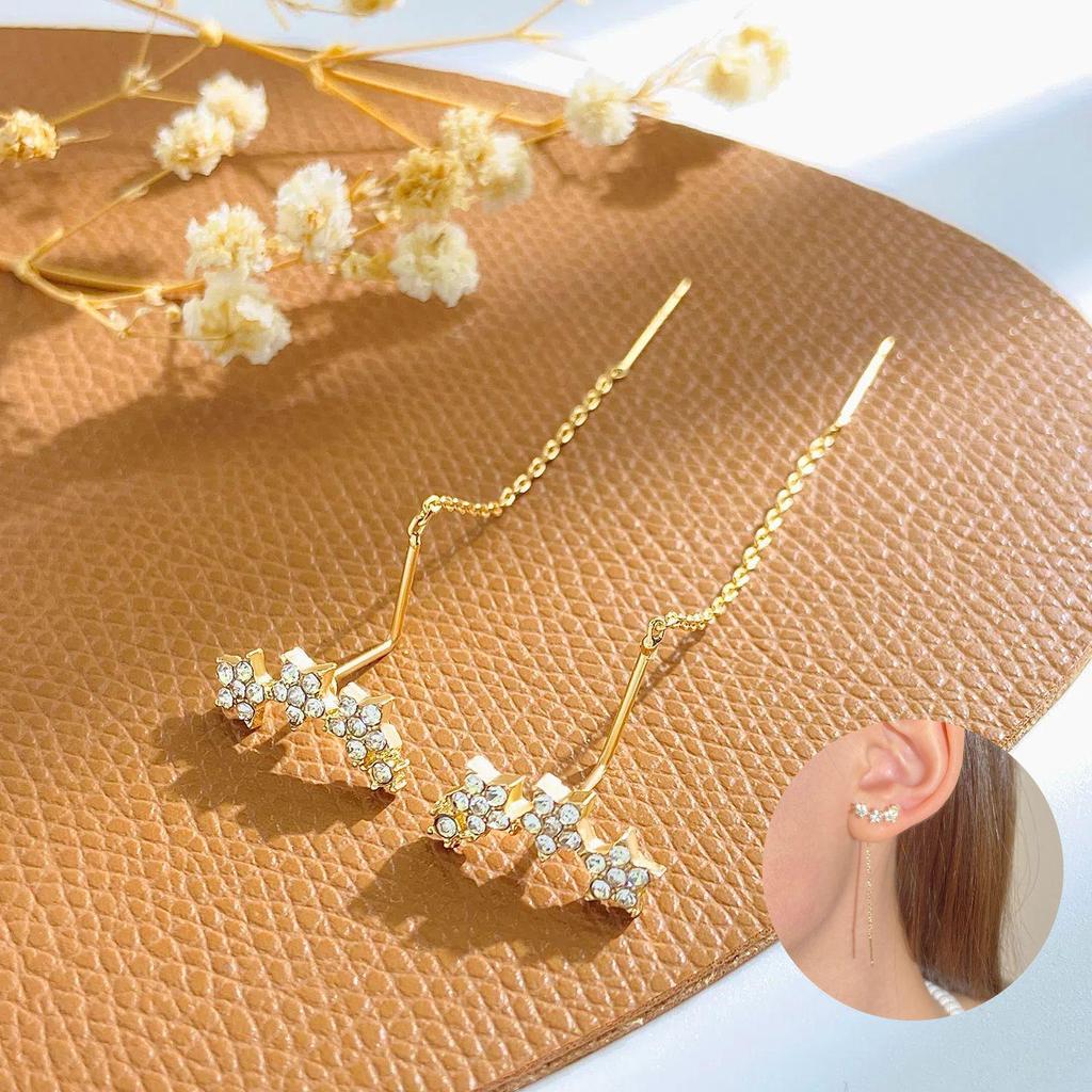 Geometric Zircon Tassel Ear Clips: Stylish No-Pierce Earrings for Women