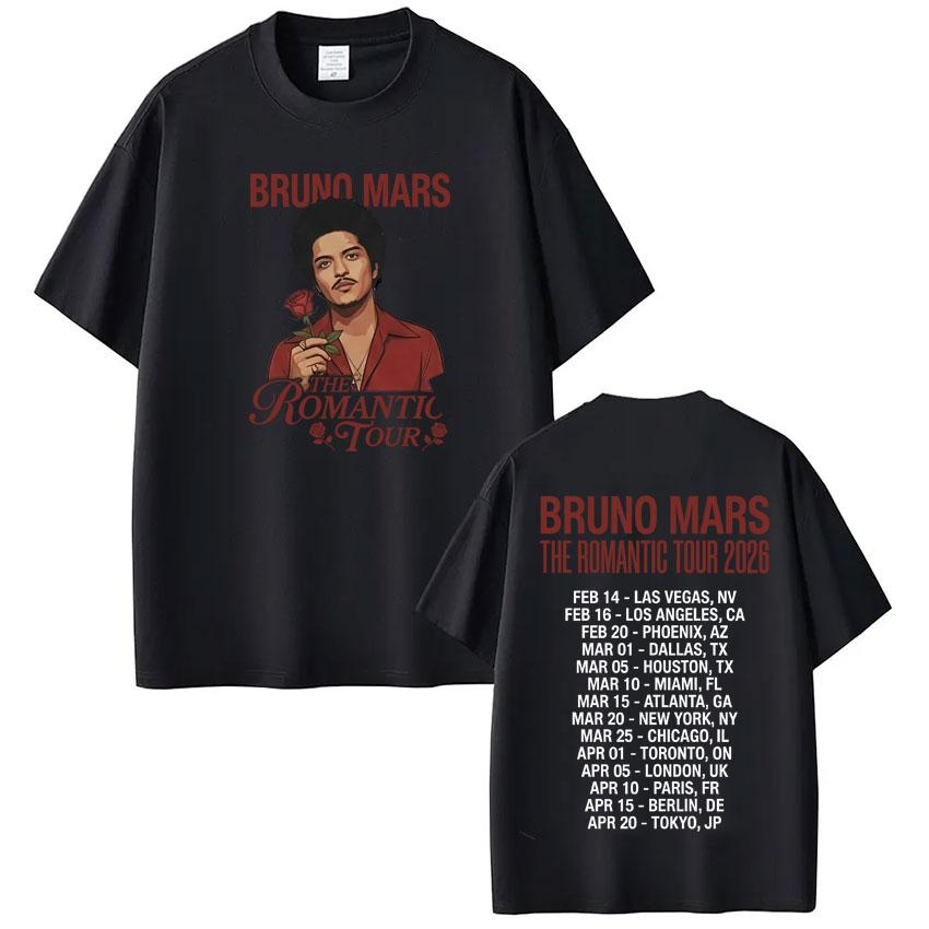 

Rapper Bruno Mars The RoUnisextic 2026 Tour Print Tshirt Unisex Women Vintage Tshirt Short Sleeve Casual Cotton Hiphop Tshirts S