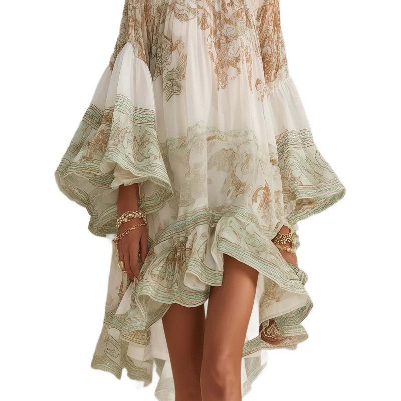 Women's Printed Ruffle Mini Dress Short Sleeve Loose Vacation Summer Casual Dress