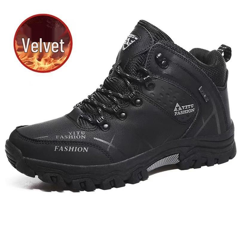 Men's Waterproof Winter Hiking Boots with Fleece Lining, Non-Slip, Wear-Resistant, Durable Outdoor Shoes for Construction and Labor Protection.
