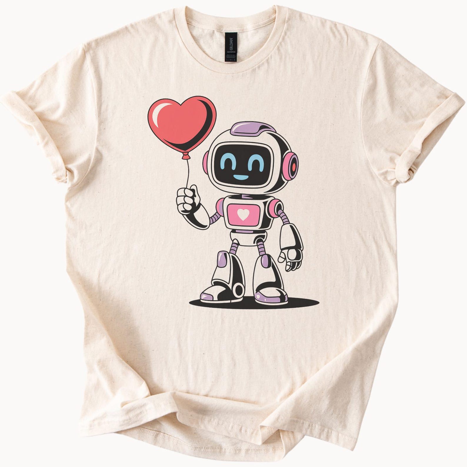 Robot Heart Balloon TShirt Cute Valentine Graphic Tee Love Bot Shirt 120