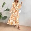 Zebra Print V-Neck Midi Dress - Elegant, Waist-Hugging, Long Sleeve, Autumn Fashion