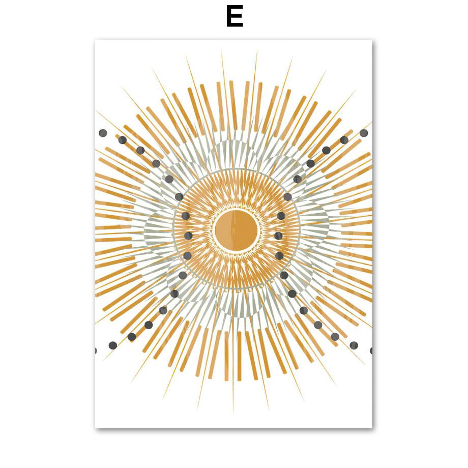 Abstract Boho Sun Rainbow Line Leaf Landscape Wall Art Canvas Painting Posters & Prints Hotel Bar Pictures For Living Room Decor