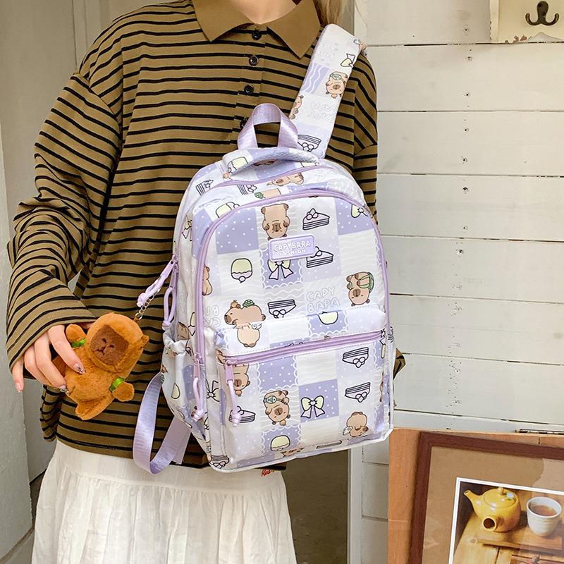 Cartoon Printed Capibala Backpack Cute Capybara Large-capacity Lightweight Burden-reduction Student Schoolbag Storage Bag