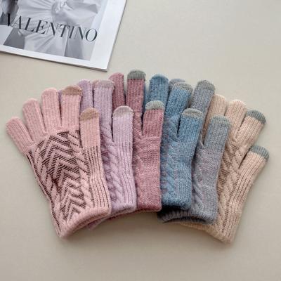 Neue Touchscreen-Handschuhe für Damen im Winter Gestrickt Plus Samt Jacquard Paare Warm und Modisch Winterhandschuhe
