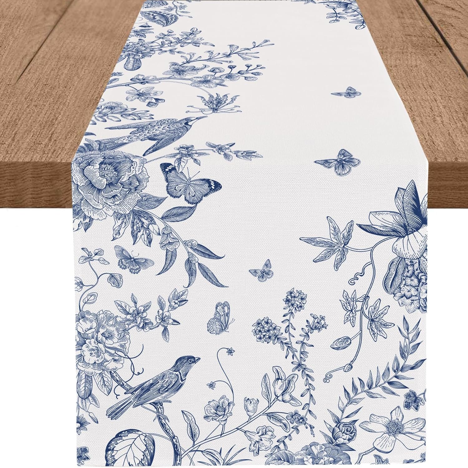Chemins de Table en Lin Feuille de Fleur Sauvage Bleue Écharpe Florale de Commode Printemps Été Décoration de Table Décoration de Table de Fête de Mariage de Vacances 150x33cm