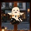 Decorative Hanging Ghost for Fireplace Cute White Wooden Door Hanger Sign with Black Cat BOO Spooky Ornament Banner, Waterproof Halloween Front Plaque