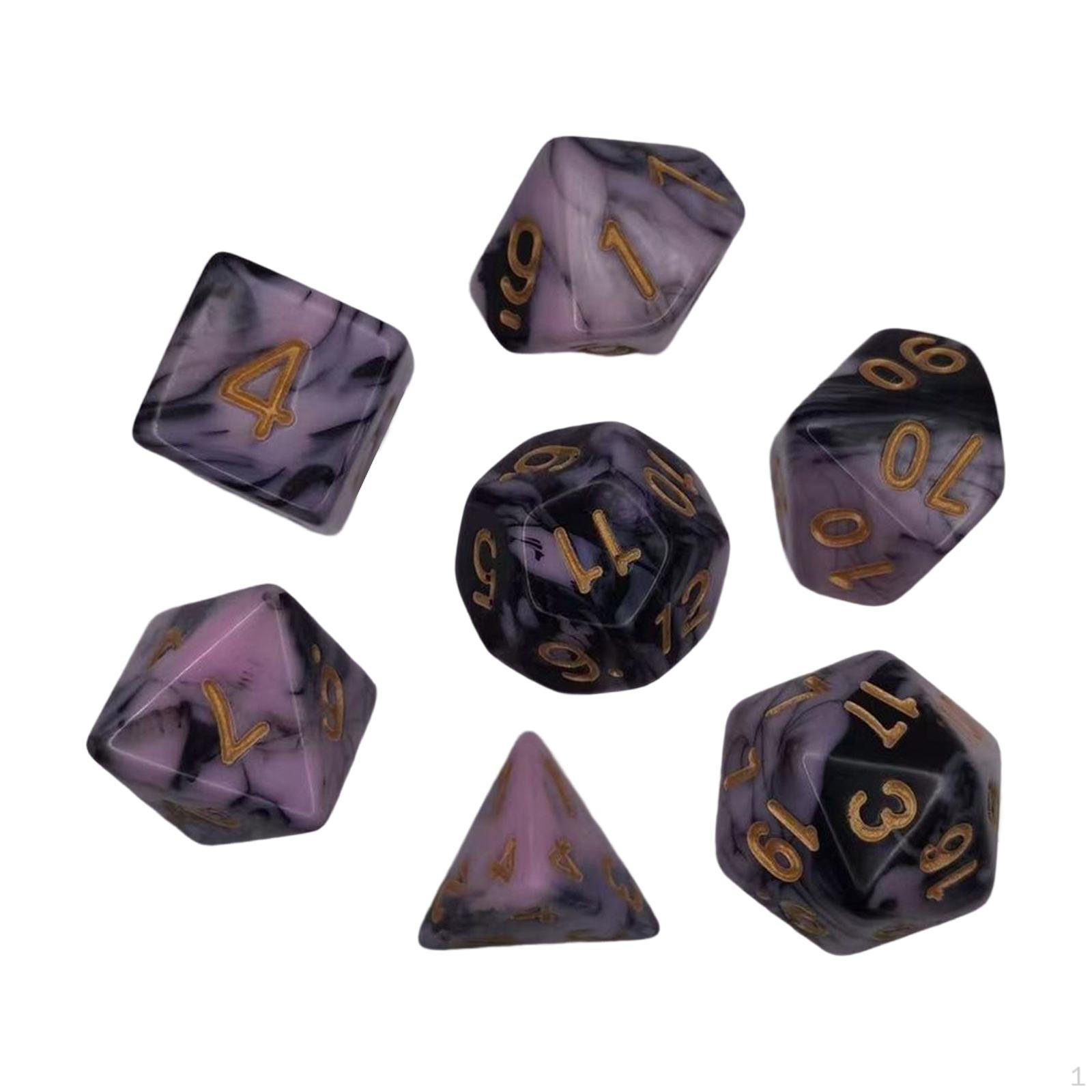 7 Pieces Acrylic Polyhedral Dices d6 d4 D8 D10 D12 D20 Gifts Board Game Props Durable for Role Pink Black