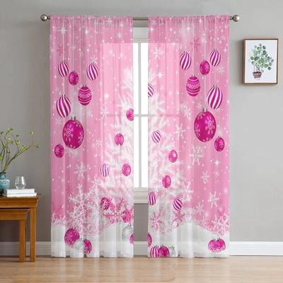 Pink Christmas Ball Christmas Tree Snowflake Sheer Curtains Bedroom Decoration Window Curtain Kitchen Tulle Voile Curtains
