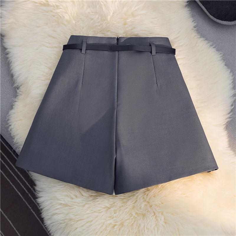 Women's Gray Textured Culottes - High Waist A-Line for Spring/Summer 2025