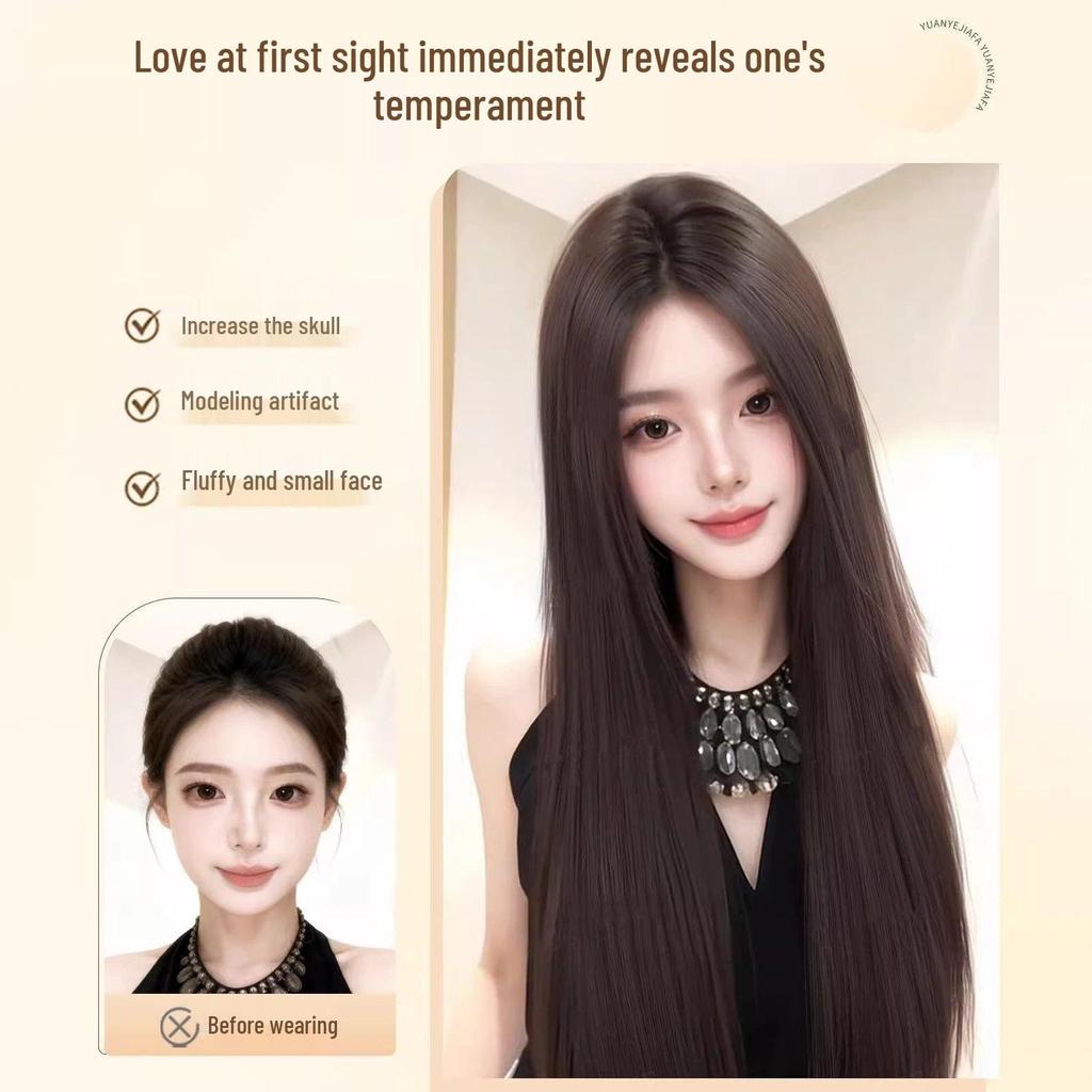 Black Long Straight Wig for Women - Realistic Hairline, Traceless, Middle Part, Daily Wear, Full Head Coverage