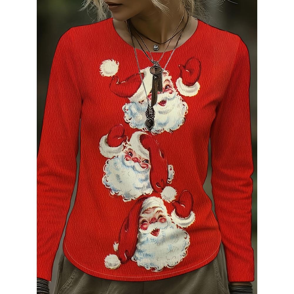 Women Long Sleeve T Shirt Christmas Tree Ornament Snowflake Print Soft Breathable Casual Holiday Autumn Winter Fashion Clothing