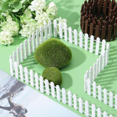 GLOBLELAND 4 PCS 35 Inch Mini Fairy Garden Fences Micro Landscape Dollhouse Decoration Accessories Plastic Picket Fence Mini Ornament for Dollhouse