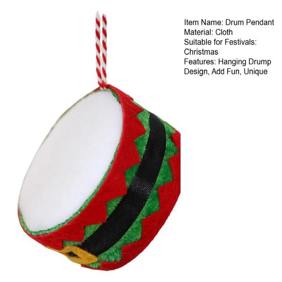 Christmas Drum Hanging Ornament for Tree Decoration Plush Fabric Texture Classic Red Green Colors