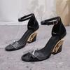 Hemegot Wedges High Heels Crystal Transparent Heel Pvc Strap Buckle Women Sandals Black Color Shoes Female Summer Dressing Salto