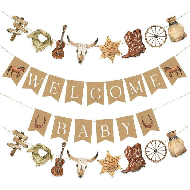 Western Cowboy Baby Shower Banner, Horse Birthday Party Decorations, Cowboy Welcome Baby Banners, Western Party Supplies for Boys, My First Rodeo