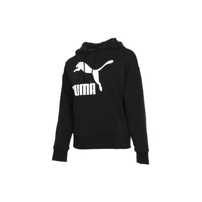Sporty Casual Printed Large Logo Hoodie Women Tops Black 531383-01