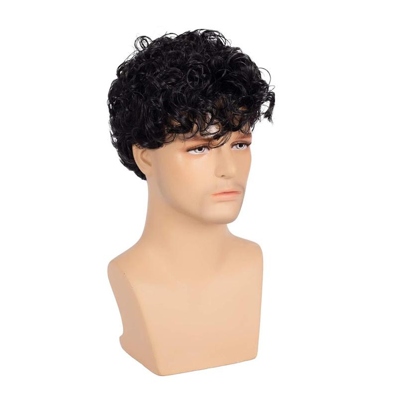 Synthetic Afro Curly Wigs with Bangs for Men Wig Short Natural Hair Male Wig 80s Costume Halloween Cosplay Wigs