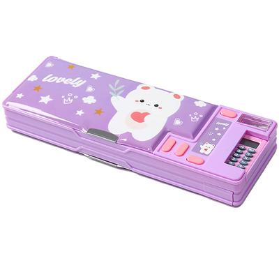 LilyBeauty Multifunctional Pencil Case with Calculator and Great Study Great Gift for Kids and Teens Pop-Up Cutter, Supplies, (Purple)