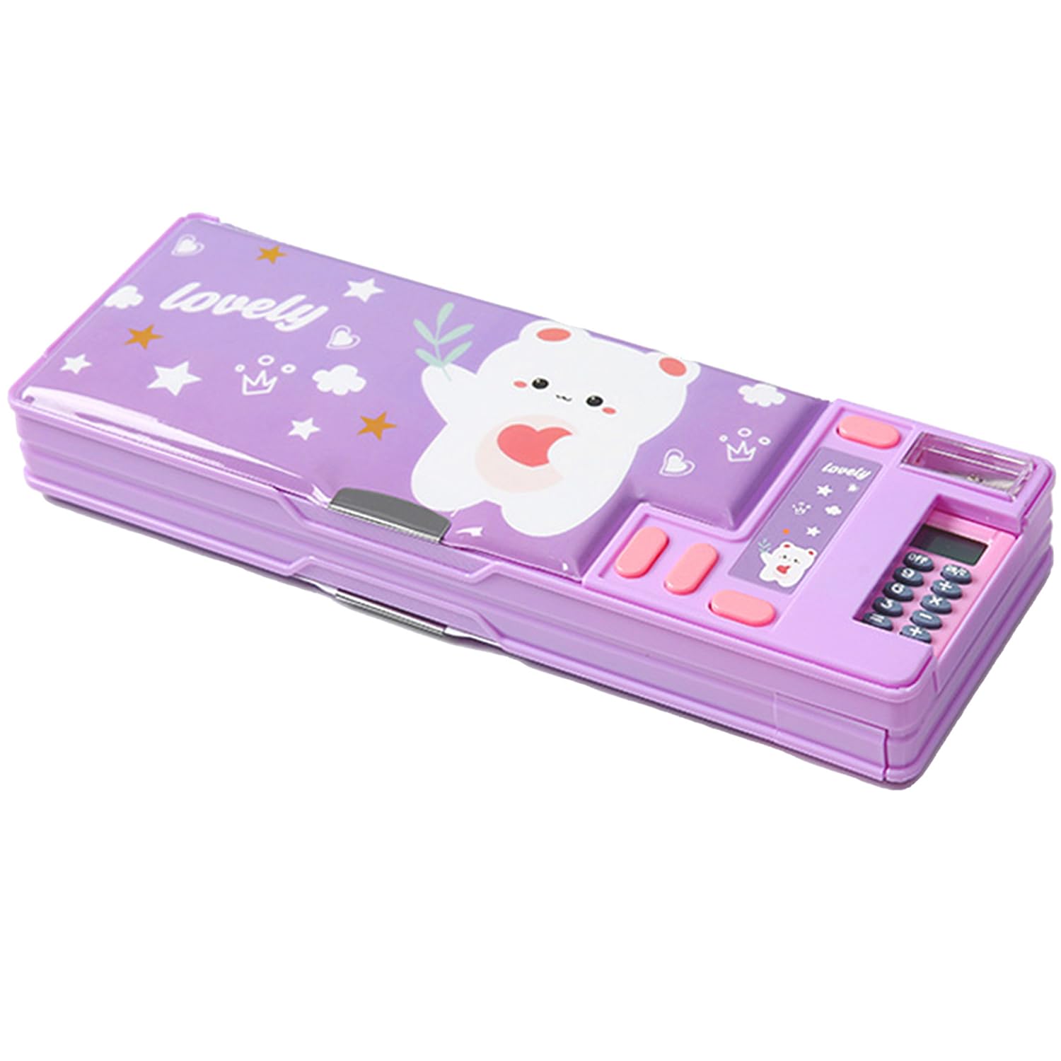 

LilyBeauty Multifunctional Pencil Case with Calculator and Great Study Great Gift for Kids and Teens Pop-Up Cutter, Supplies, (Purple)