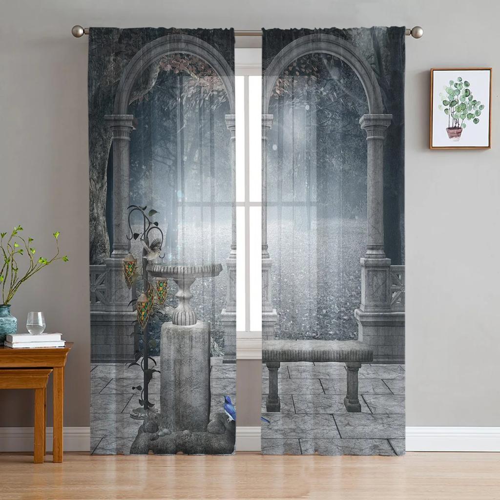 Castle Window Desk Moon Cat Book Sheer Window Drapes for Living Room the Bedroom Contemporary Curtains Curtain Panels