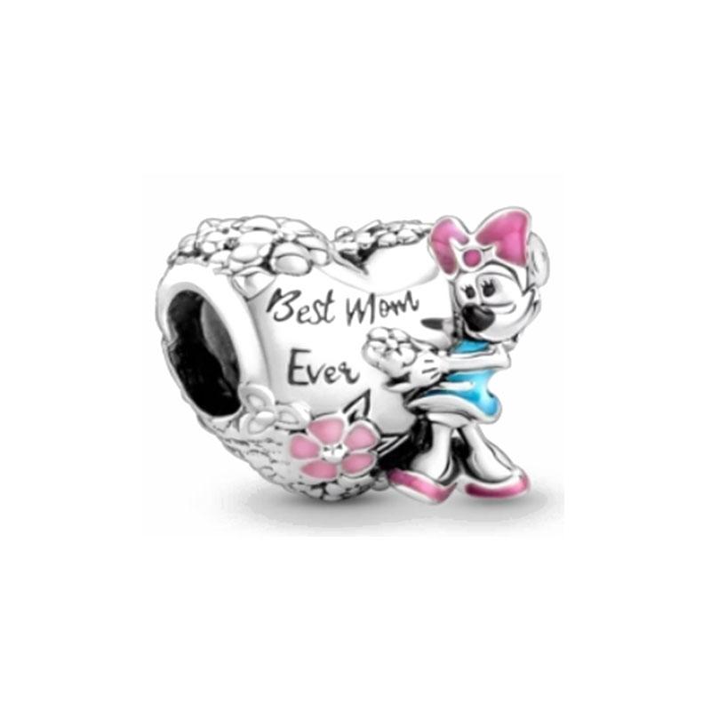 925 Silver Charm Beads DIY Mickey Mienie Bracelet Clip Safety Chain Love Gift Pendant