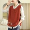 Flower Embroidery Buckle Knitted Vest Women's Solid Color Vest Loose Spring and Autumn Round Neck Sleeveless Layered Shoulder