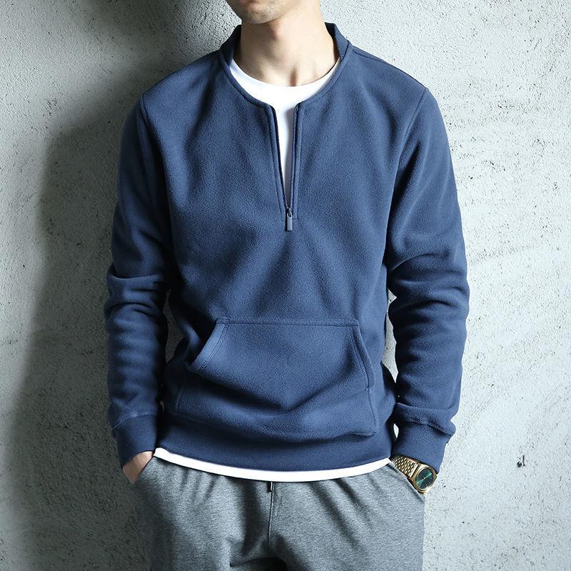 Sweater Men's Autumn and Winter Round Neck Plus Velvet Thickened Fleece Trend Casual Long-sleeved Jacket Men