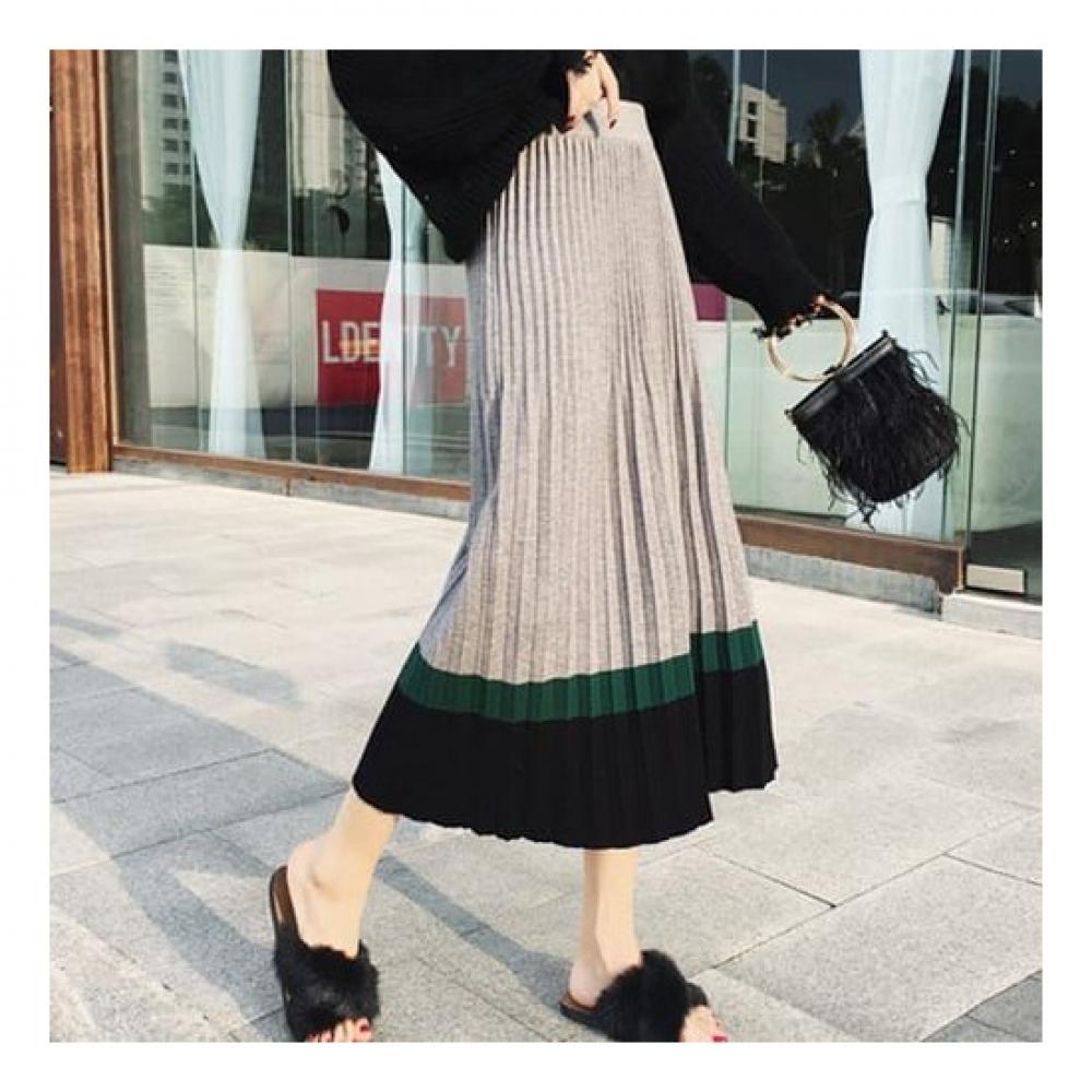 Navava Ns272 Color Block Pleated Knit Skirt