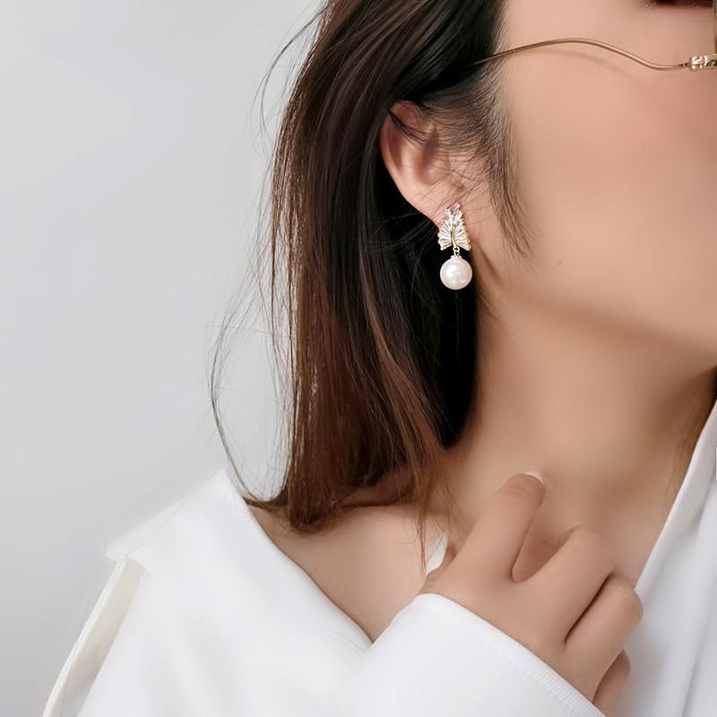 Baroque Style Imitation Pearl Earrings, Exquisite Wheat Zircon Earrings, Shiny Temperament Women'S Earrings Women