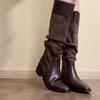 Huge and Thin~ 2025 Autumn New Splicing Two-color Pointed Pleated French Retro Knight Boots High Boots Women