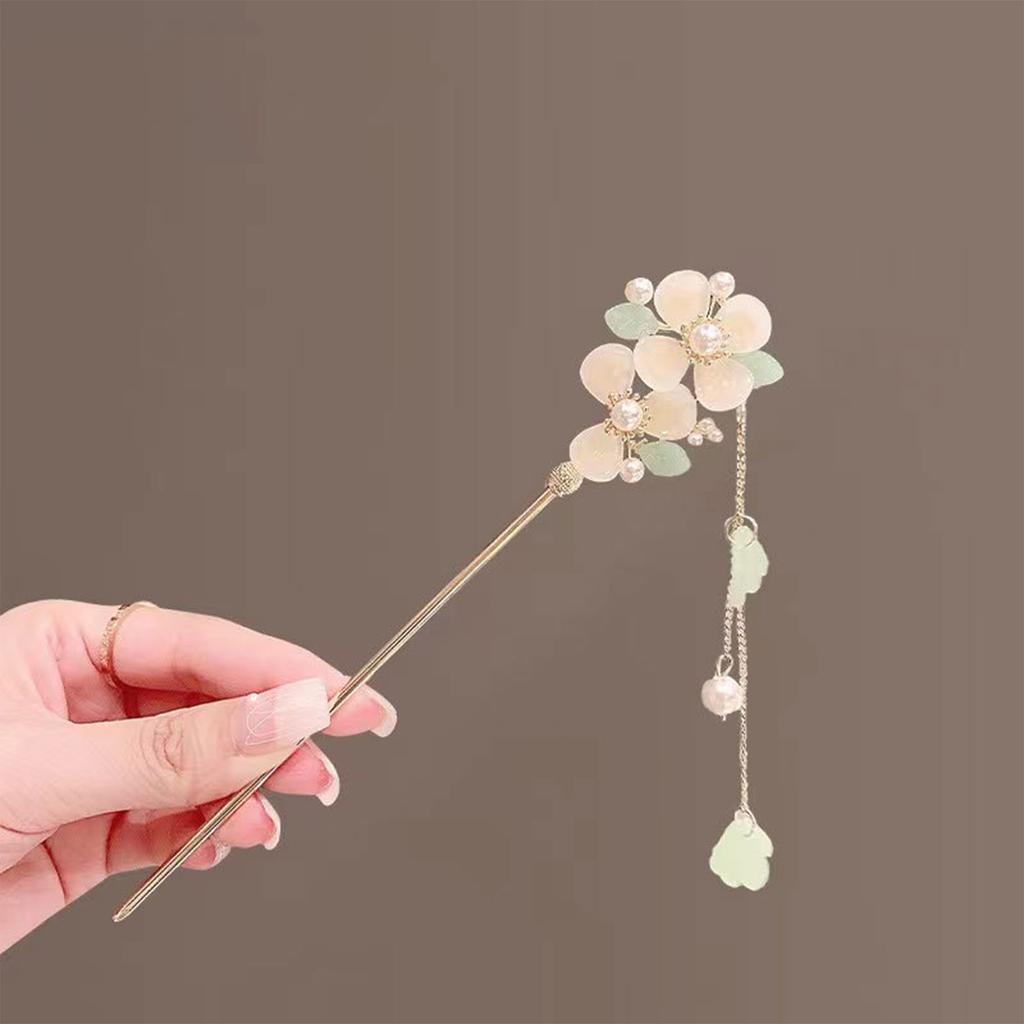 Chinese Style Vintage Hairpin Elegant Flower Vine Jade Stone Hair Stick Hanfu Cheongsam Evening Dress Hair Decor Accessories