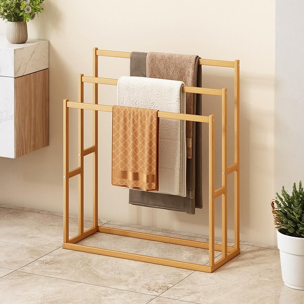 Wood Vertical Towel Rack with 3 Hanging Crossbars 3 Tier Standing Towel Rack Floor Towel Rack for Bathroom Dorm Bedroom Pool