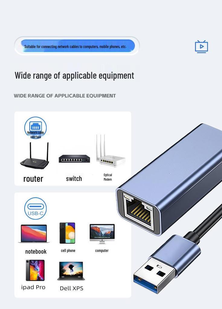 USB 3.0 To RJ45 Gigabit Ethernet Adapter for Laptops