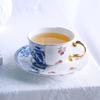 European Style Gold Blue and White Retro Light Luxury Ceramic Coffee Cup and Saucer Set Afternoon Tea Flower Tea Cup and Saucer