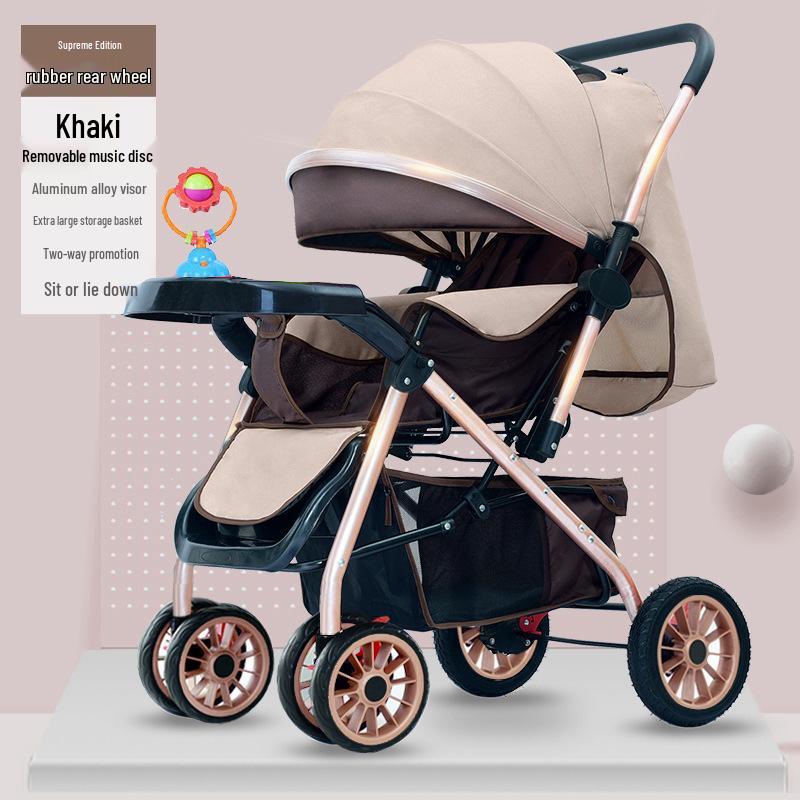 Reversible Foldable Baby Stroller with Shock-Absorbing Wheels and Large Sleep Basket