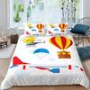 Airplane Cartoon Aircraft Duvet Cover For Boys Teens Air Balloon Aviation Parachute Blue Cloud Sky Seagull Nautical Birds