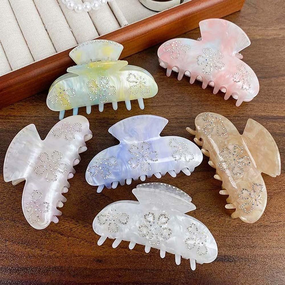 Korean Style Women Shark Clip Iridescent Acrylic Hair Claw Rhinestone-inlay Hair Claw  Girls