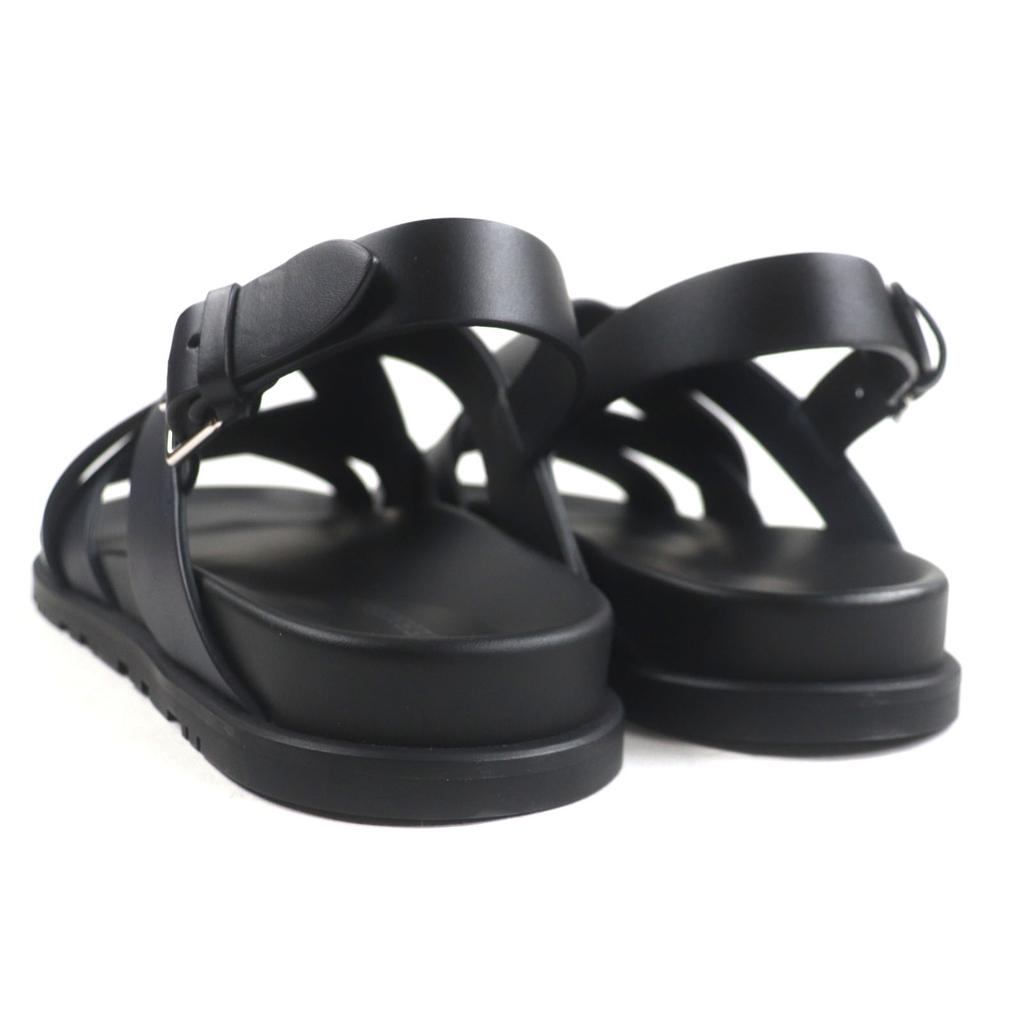 Pristine HERMES Sandals Hercules Black Navy Leather Mens 44 Used