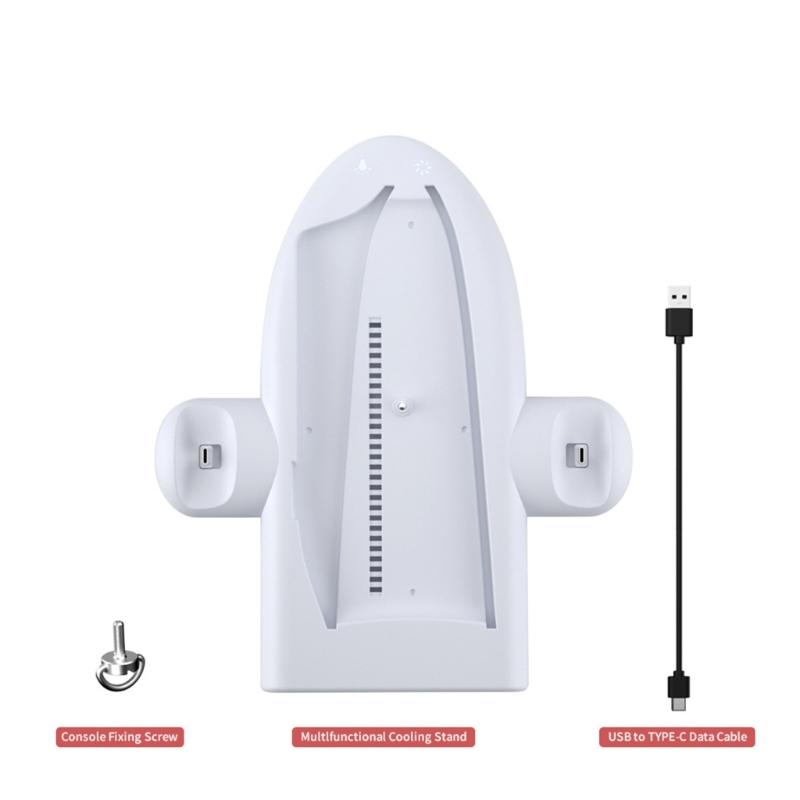 Host Cooling Stand Game Console Base for PS 5 Slim and Controller Charging Holder Vertical Stand with 3 Level Cooler Fan